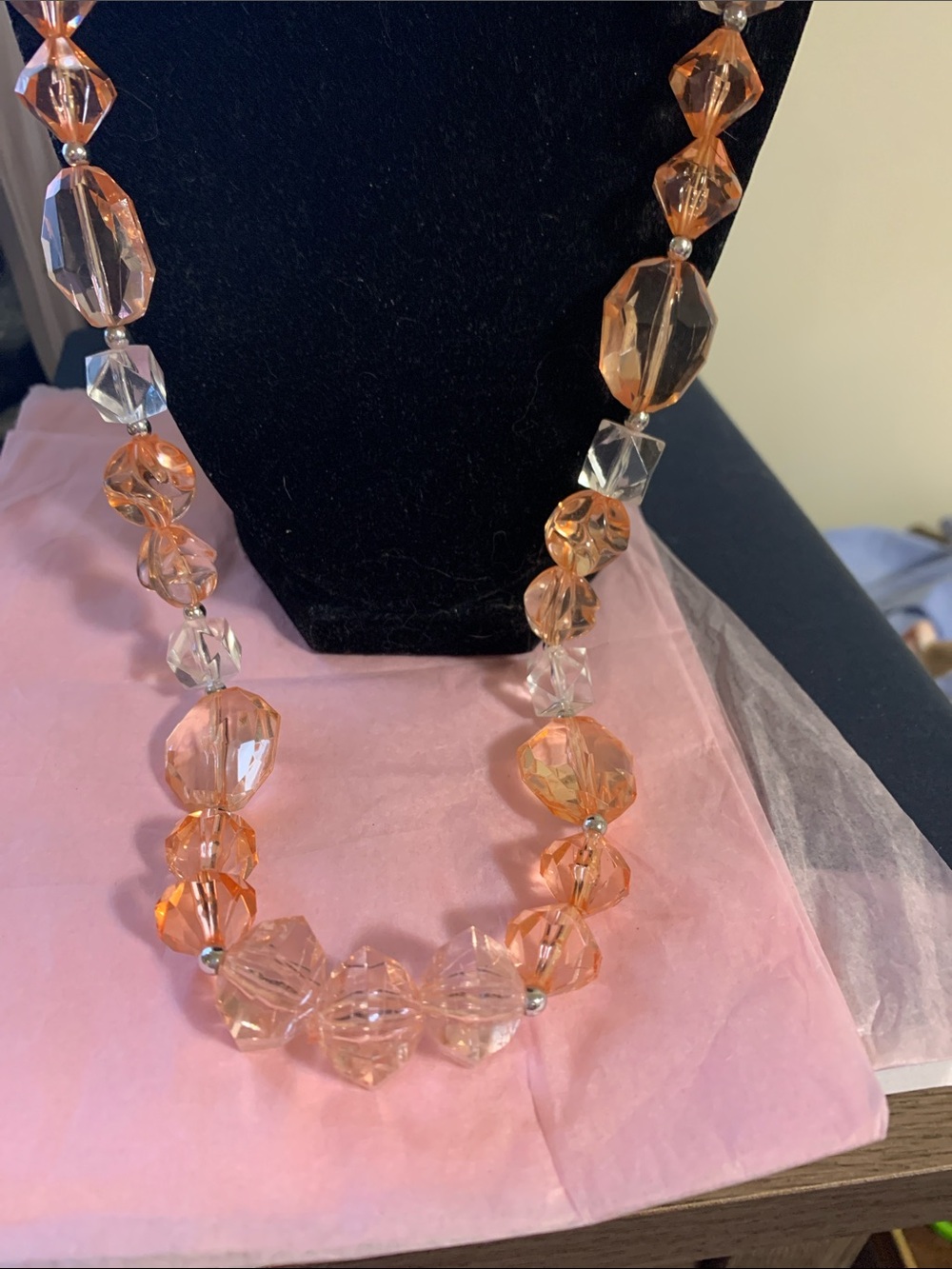 Vintage-Inspired Peach Crystal Beaded Necklace - Women Jewelry